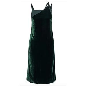Helmut Lang Satin paneled velvet dress forest green size 4
